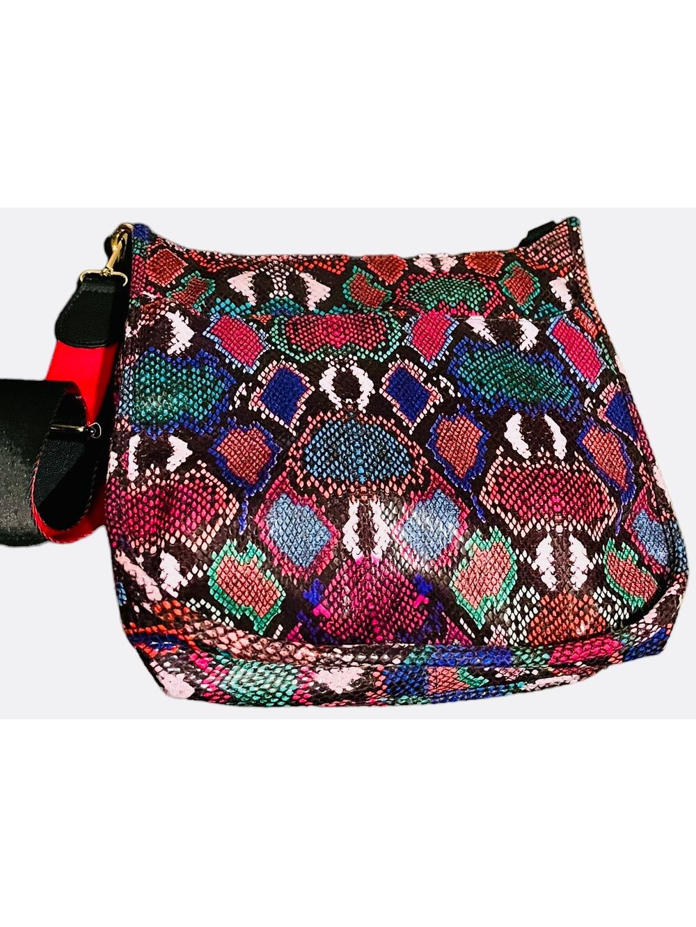 Snakeskin Shoulder Bag Bright Multi Colors 11” x 11” x 3” Adjust Shoulder Strap